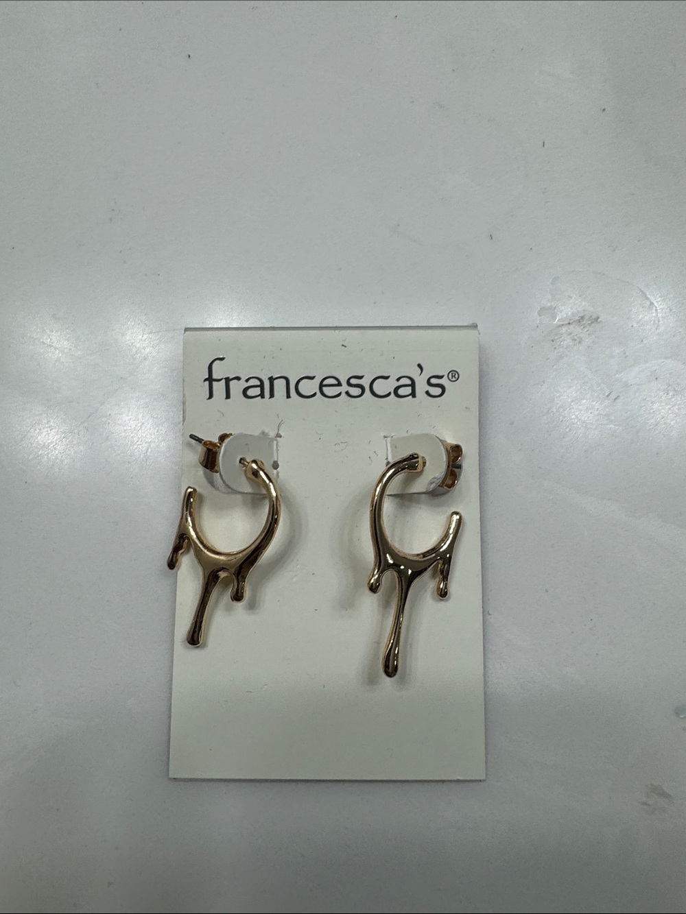 Francesca's Collections Gold Drip Hoop Stud Earrings - never worn!